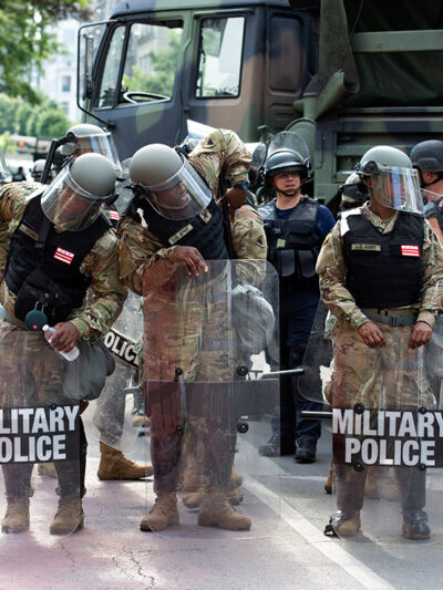 Military police secure a perimeter near to the White House, Wednesday, June 3, 2020 in Washington, during a protest over the death of George Floyd