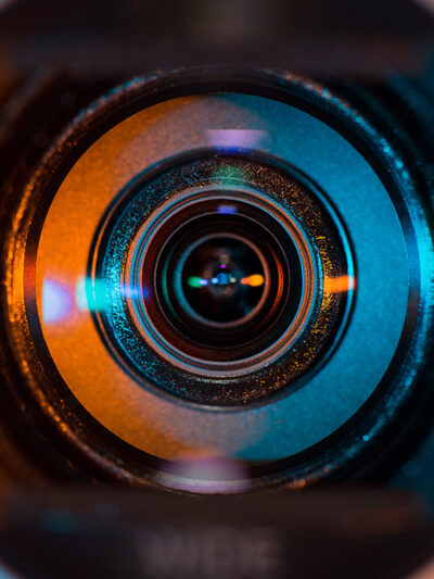 Close up of a camera lens.
