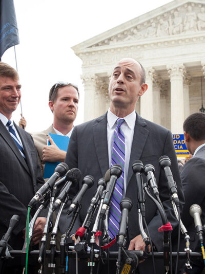 James Esseks speaking outside the Supreme Court.