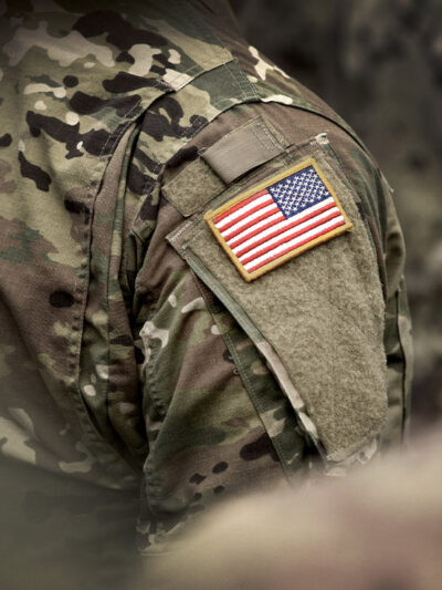 USA flag on soldier's arm.