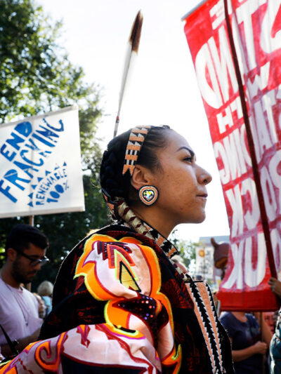 Angela Miracle Gladue, center, a member of the Frog Lake First Nations, attends a rally in support of the Standing Rock Sioux Tribe near the White House