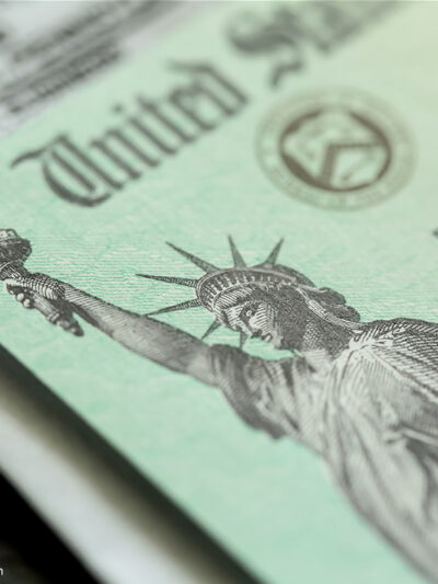 A close-up of the corner of a stimulus check.