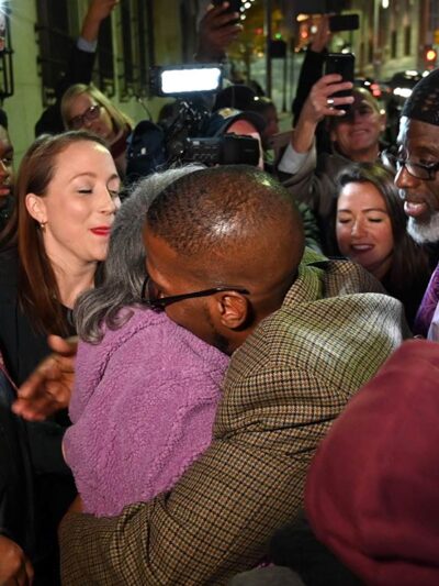 Prisoner Alfred Chestnut hugs his mother Sarah after his release Monday, Nov. 25, 2019, in Baltimore.