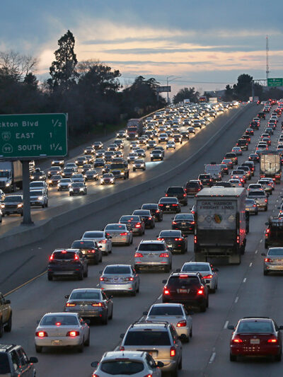 Evening rush hour traffic fills Highway 50 in Sacramento, California