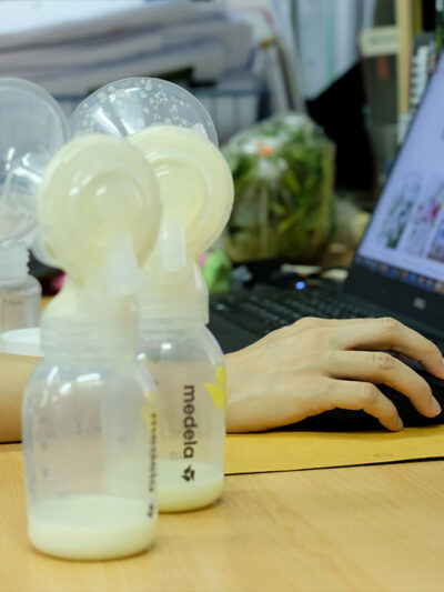 New mothers are packing pumps for storing breast breast milk while working at the office.