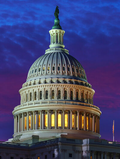 A vividly colored sky behind Capitol Hill in Washington D.C.