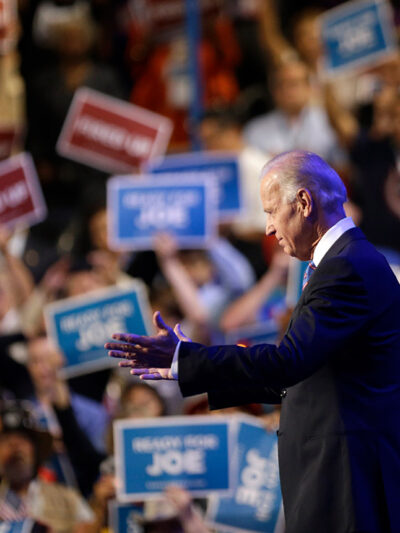 Vice President Joe Biden appears on stage as he addresses the Democratic National Convention in Charlotte, N.C.