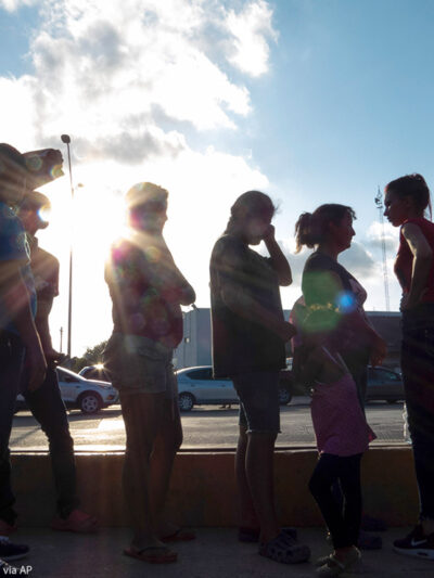 Migrants in line to seek asylum in Matamoros, Mexico.