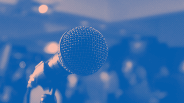 Blue and pink microphone