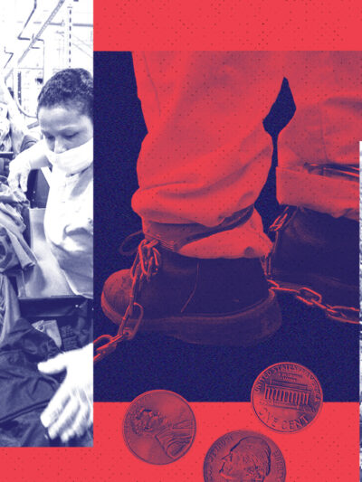 A collage of images depicting prison labor.