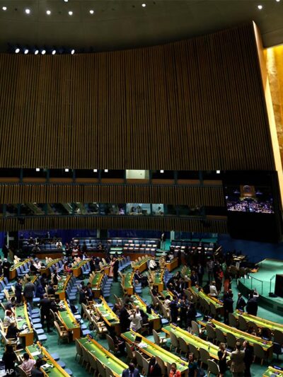 Delegates converse while in attendace at the United Nations General Assembly on October 26, 2022 in New York City.