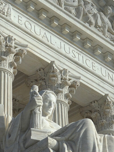 The exterior of the US Supreme Court Building.