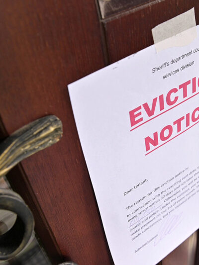 An eviction notice on a front door.