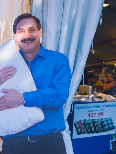 A cardboard cutout of My Pillow founder Mike Lindell.