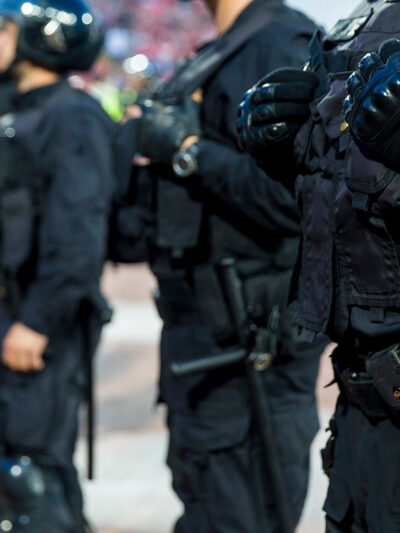Special police unit at a stadium event.