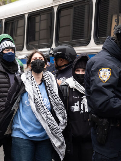 Masked Pro-Palestine students being arrested by NYPD.
