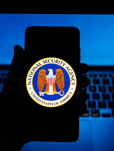 The National Security Agency seal is displayed on a mobile phone screen.