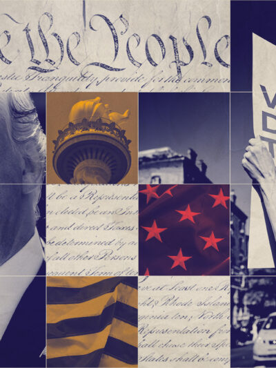 A graphic featuring Trump and imagery pertaining to voting rights.