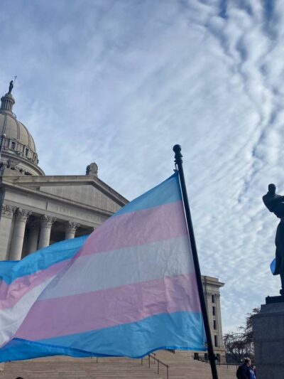 Oklahoma capitol with trans flag