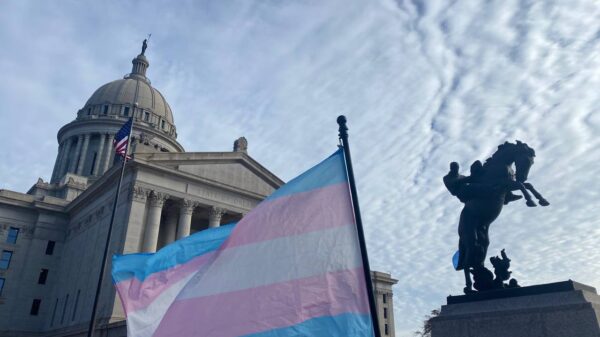 Oklahoma capitol with trans flag