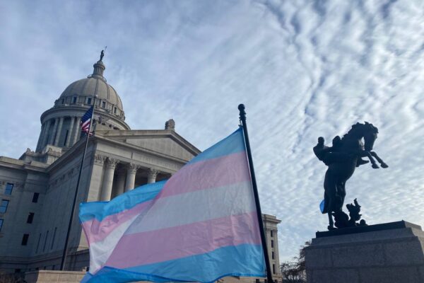 Oklahoma capitol with trans flag