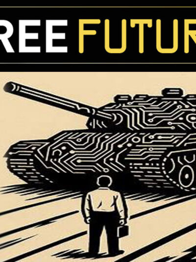 A man standing in front of a tank styled like silicon to represent AI