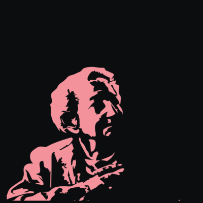 Black background with hot pink picture of Angie Debo