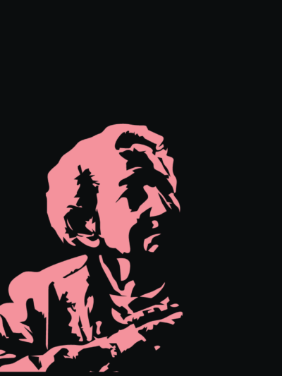 Black background with hot pink picture of Angie Debo