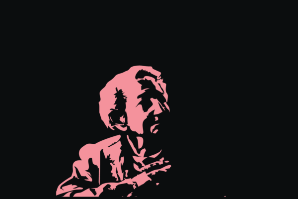 Black background with hot pink picture of Angie Debo