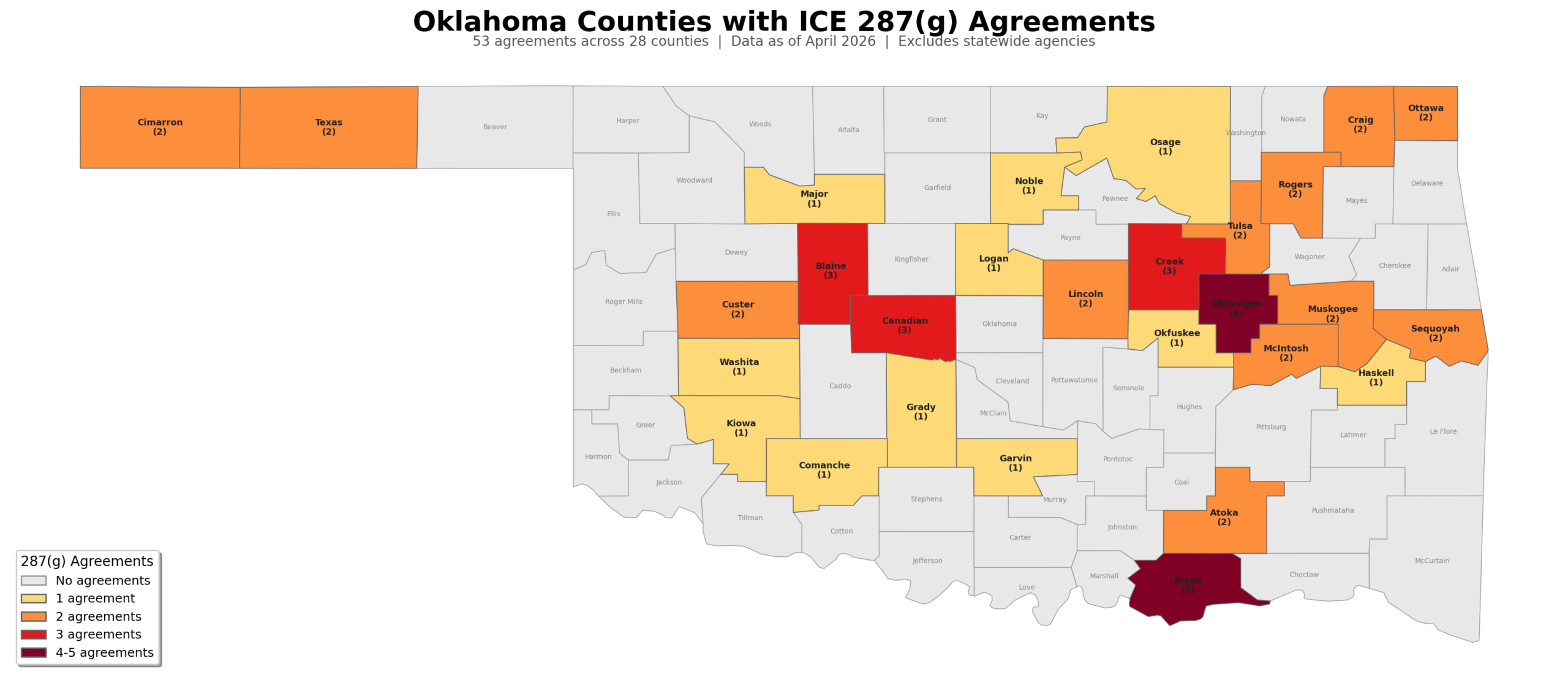 Map of 287(g) agreements in Oklahoma