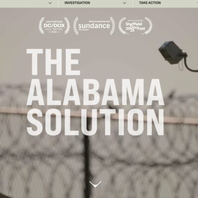 The Alabama Solution text with a prison in the background