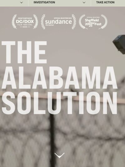 The Alabama Solution text with a prison in the background