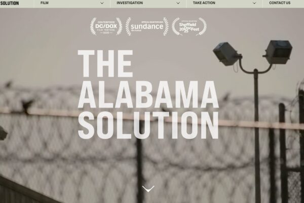 The Alabama Solution text with a prison in the background