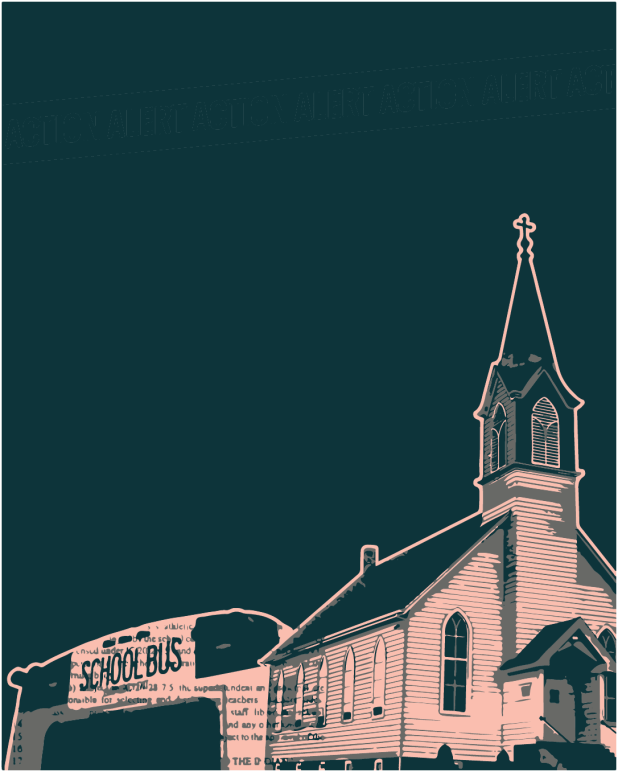 School bus and church