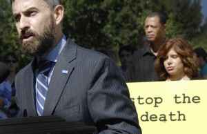 ACLU Executive Director Ryan Kiesel speaks during a rally to stop the death penalty.