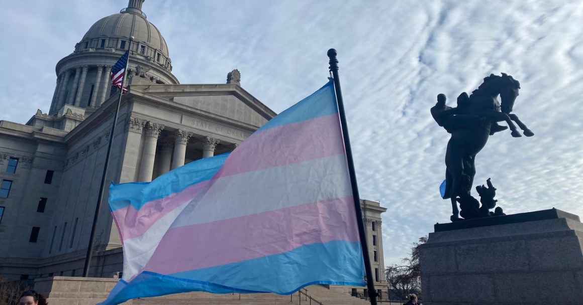 Oklahoma capitol with trans flag
