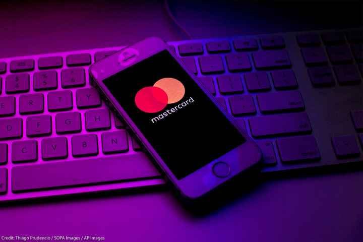 Mastercard symbol on a phone.
