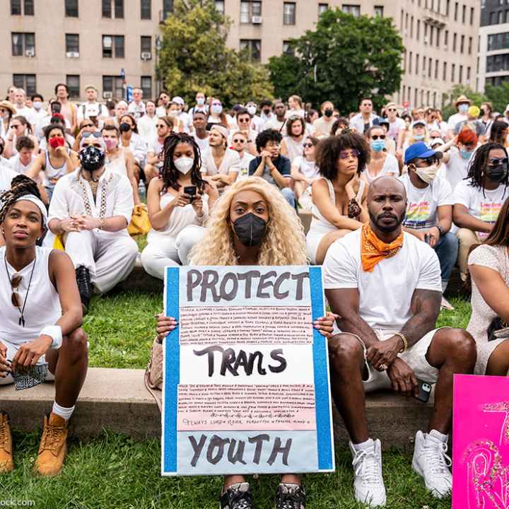 Protest at Brooklyn for trans youth rights.