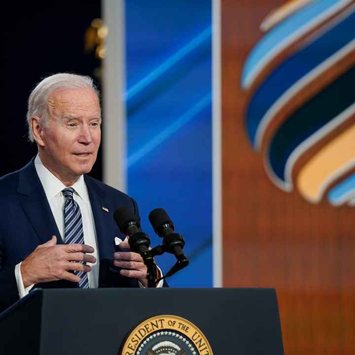 President Joe Biden speaks at the virtual Summit for Democracy.