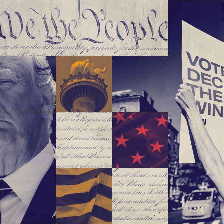 A graphic featuring Trump and imagery pertaining to voting rights.