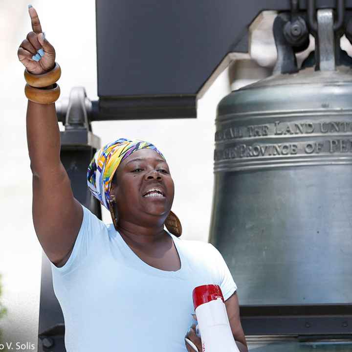 Valencia Robinson with Mississippi In Action, a reproductive justice organization, addresses abortion rights advocates.