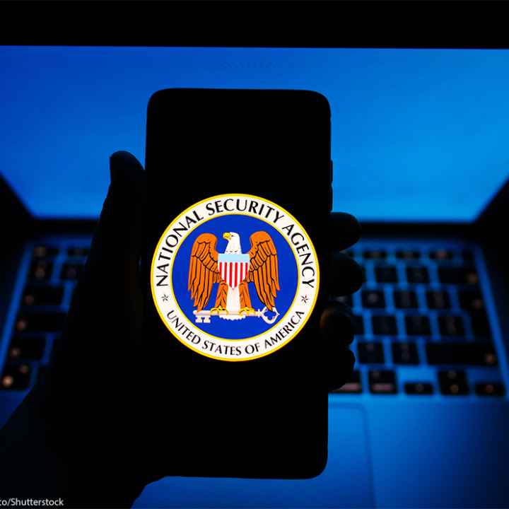 The National Security Agency seal is displayed on a mobile phone screen.