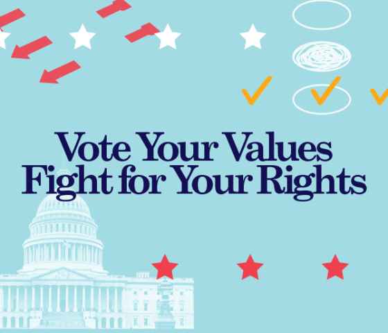Graphic that reads "Vote Your Values Fight for Your Rights"